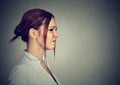 Side profile disgusted annoyed young woman Royalty Free Stock Photo