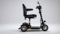 Side profile of an electric mobility scooter with three wheels and upright handles on white background Royalty Free Stock Photo