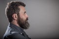 Side profile huge beard portrait, mature adult Caucasian man Royalty Free Stock Photo