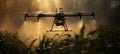 Quadcopter Drone Spraying Water Over Cornfield in Dramatic Backlight Royalty Free Stock Photo