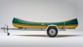 Side profile of a lightweight canoe trailer with simple frame and spare wheel on white background Royalty Free Stock Photo