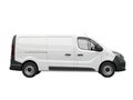 A clean white panel van with tinted windows parked against a stark black background ready for delivery services or commercial use Royalty Free Stock Photo