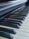 Side profile photography, Piano keyboard background with selective focus. Warm color toned image Royalty Free Stock Photo