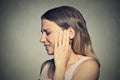 Side profile sick young woman having ear pain Royalty Free Stock Photo