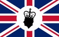 Side profile silhouette of King Charles III against a Union Jack background. Royalty Free Stock Photo