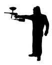 Side profile silhouette of paintball player with gun