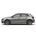 Side Profile View of a Silver Hatchback Car on a White Background silver car automobile Royalty Free Stock Photo