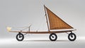 Side profile of a wind-powered land yacht with rigid sail and three wheels on white background Royalty Free Stock Photo