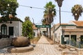 Side quiet street with stone pavement in Zikhron Yaakov city in northern Israel