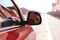 Side rear view mirror of modern car outdoors Royalty Free Stock Photo