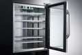 side-by-side refrigerator/freezer combination with sleek stainless steel exterior and glass shelves