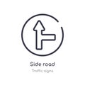 side road outline icon. isolated line vector illustration from traffic signs collection. editable thin stroke side road icon on Royalty Free Stock Photo