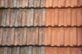 Side by side comparison of moss and lichen before and after cleaning tiles roofing job Royalty Free Stock Photo