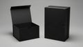 Open and closed view of a premium black magnetic closure gift box for luxury product packaging isolated on white background Royalty Free Stock Photo