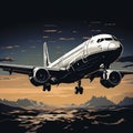 Passenger Plane Flying Above Scenic Landscape - Andy Singer Style Royalty Free Stock Photo