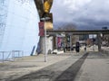 Seattle, WA USA - circa March 2022: Side street view of pedestrian traffic near the Museum of Pop Culture on an overcast day