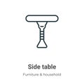 Side table outline vector icon. Thin line black side table icon, flat vector simple element illustration from editable furniture Royalty Free Stock Photo