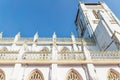 Side and tower of St. George Syro Malabar Catholic Church in low angle view in Alappazha, Kerala, India