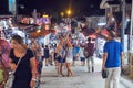 Side, Turkey - July 5, 2017: Evening market street in the Turkish city Side with a crowd of people.