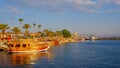 SIDE, TURKEY - JULY 5, 2019: View on the port of Side and the Temple of Apollo