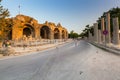 Road at the Vespasian gate to the ancient city of Side, Turkey. Royalty Free Stock Photo