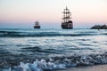 Pirate ship on the sea in a summer evening Royalty Free Stock Photo