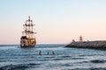 Pirate ship on the sea in a summer evening Royalty Free Stock Photo