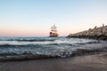 Pirate ship on the sea in a summer evening Royalty Free Stock Photo