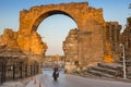 Road at the Vespasian gate to the ancient city of Side, Turkey. Royalty Free Stock Photo
