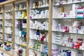 Pharmacy cabinets with medicines and drugs tablets and food additives