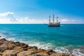 Boat trip tourists on a sailing ship. Royalty Free Stock Photo