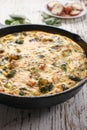 Side vertical view of baked egg fritatta Royalty Free Stock Photo