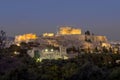 Side view of acropolis at dusk
