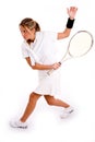 Side view of adult tennis player playing tennis