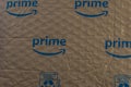 Side view of Amazon prime delivery wrapping with logo and symbol