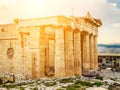 Side view of Parthenon temple in Acropolis, Greece