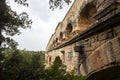 Side view of the aqueduct called pont du Gard Royalty Free Stock Photo