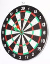 Side view.Arrow dart hitting the center of the target dart Board