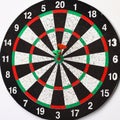 Side view.Arrow dart hitting the center of the target dart Board