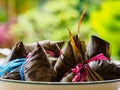 Side view of Asian rice dumplings Zongzi with copy space