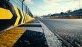 Side View Of Asphalt Racing Track With Yellow And Black Arrow Concrete Railing Depicted From An Royalty Free Stock Photo