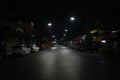 Side view asphalt road in hatyai at night Royalty Free Stock Photo