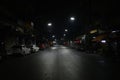 Side view asphalt road in hatyai at night