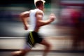 Side view of athletic runner with motion blur on city street Royalty Free Stock Photo