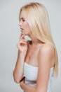 Side view of an attractive blonde woman with long hair Royalty Free Stock Photo