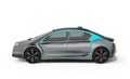 Side view of autonomous electric car on white background