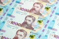 Side view banknotes of 1000 Ukrainian hryvnias