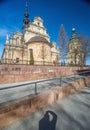 Side view of baroque Kielce Cathedral in Kielce, Poland, in March