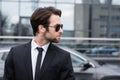 side view of bearded bodyguard in Royalty Free Stock Photo