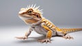 Side view of bearded dragon juvenile with crest forming and toes outstretched, on white Royalty Free Stock Photo